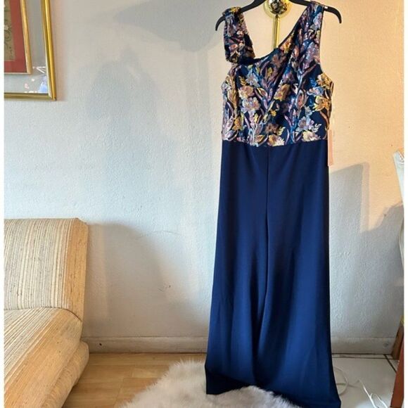 JS COLLECTION Bow Shoulder Wide Leg Women's Jumpsuit SIZE 16 - Picture 2 of 8